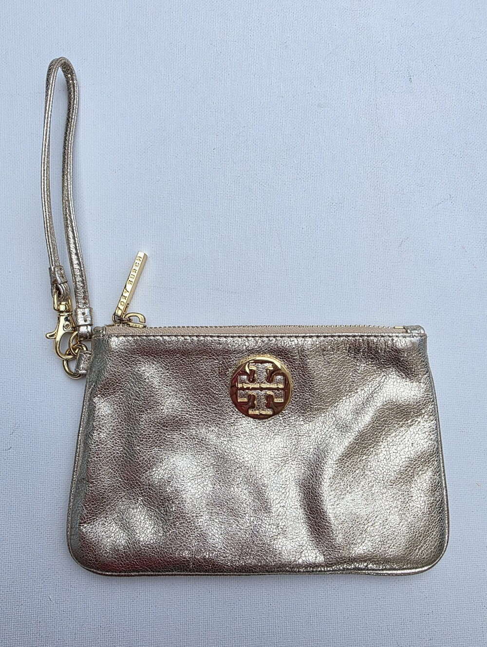 Tory Burch Metallic Gold Logo Wristlet